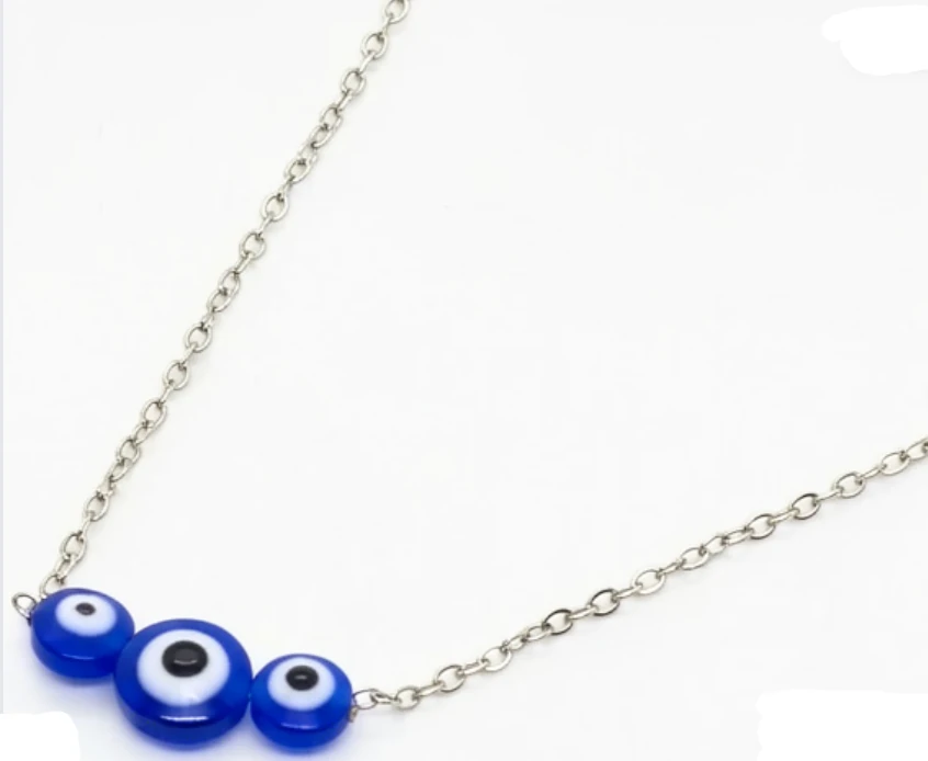 Cadena de acero quirurgico con dijes ojo turco azul